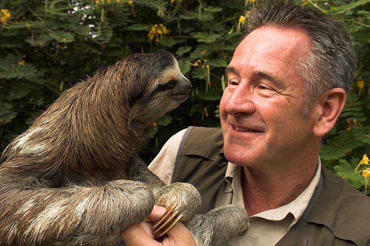 Nigel Marven with sloth