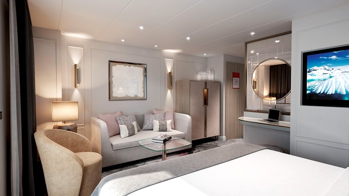 Elegant penthouse suite on Crystal Cruises luxury cruise ships