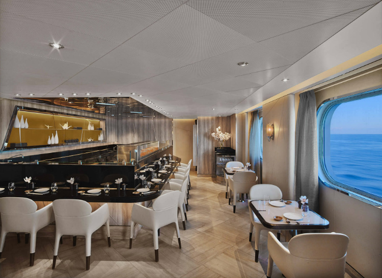 The sophisticated interior of the Sushi restaurant on-board Seabourn Ovation
