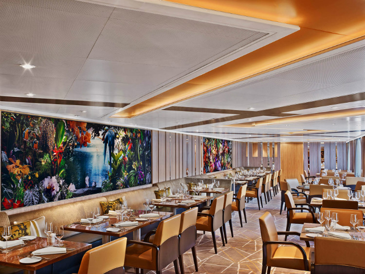The vibrant Colonnade restaurant on-board Seabourn Ovation
