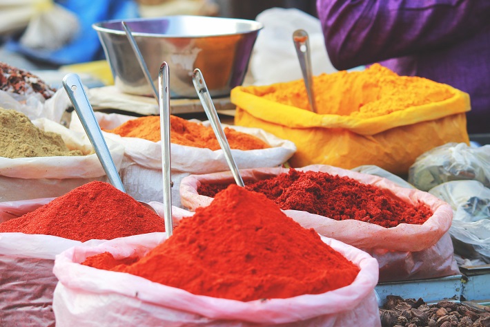 Spices in sacks at an Indian market