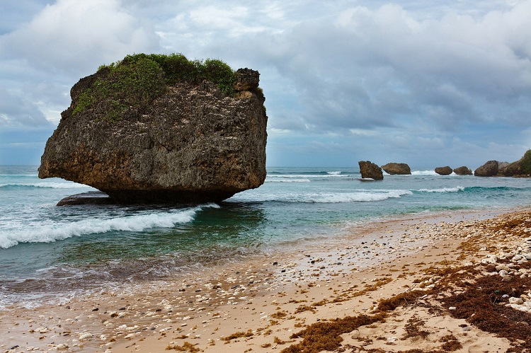 The boulders of Bathsheba in Barbados on a gloomy day