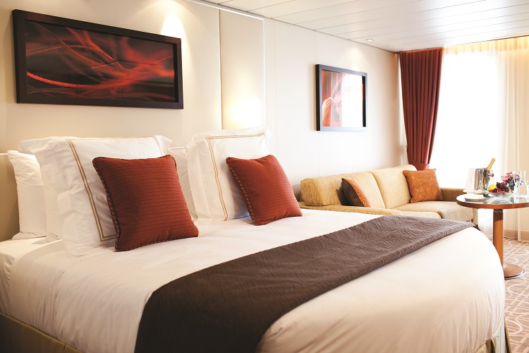 The bedroom area in the Sky Suite on-board Celebrity Eclipse