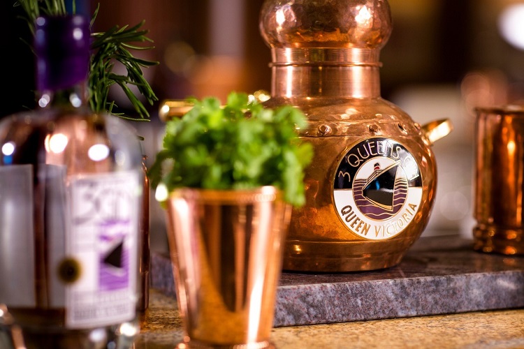 Copper decanter of Cunard Cruises' Queen Victoria gin