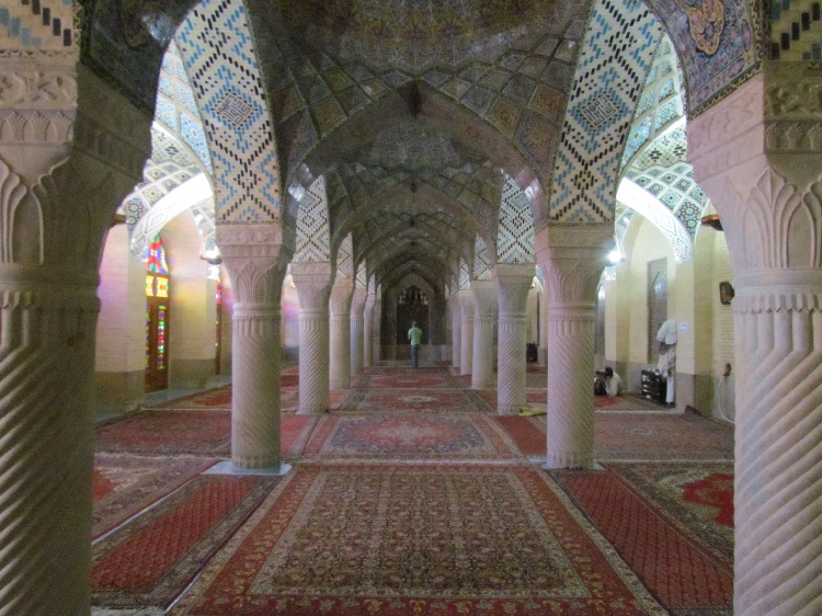 Classical interior of the Nasir Ol Mulk mosque in Iran