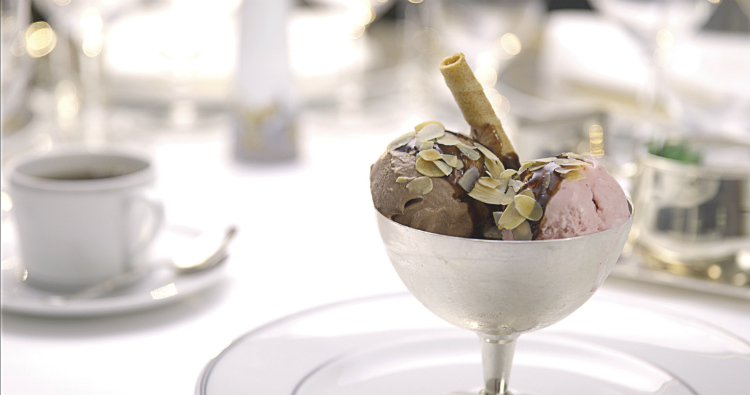 A bowl of ice cream in the Prime 7 restaurant on a Regent Seven Seas cruise ship
